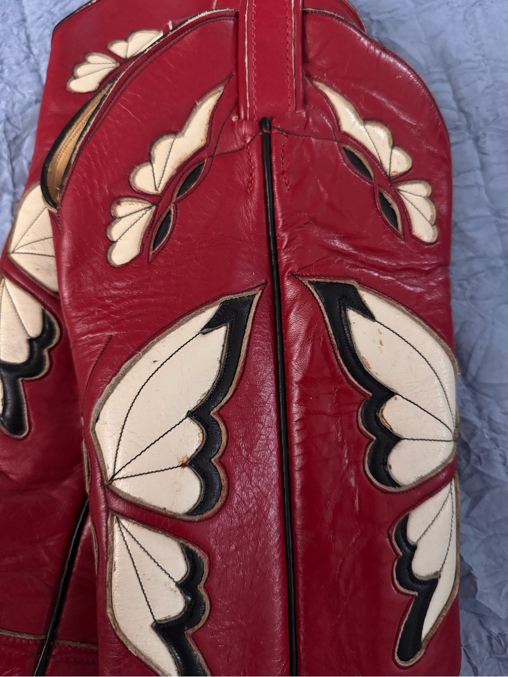 Vintage Tony Lama **BLACK LABEL** Red Leather Butterfly Inlay Cowboy Boots - Picture 2 of 2